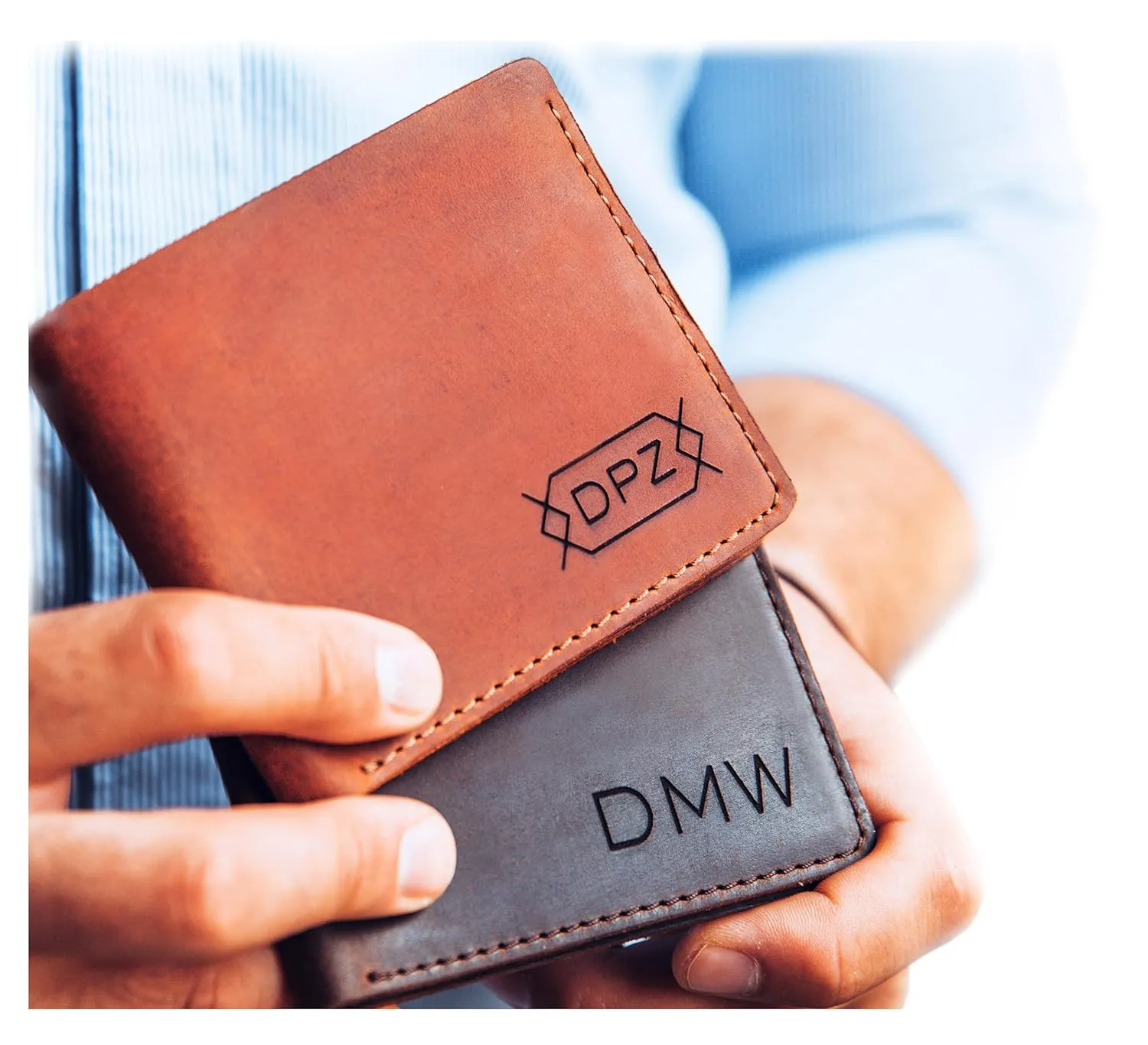 100% Genuine Leather Bifold Wallet Engraved Name or Initials – Mens Bifold Wallet Crafted in USA – Personalized Anniversary Gift, Groomsmen Gift, Christmas Gift, Father Gift – Bifold Wallet For Men