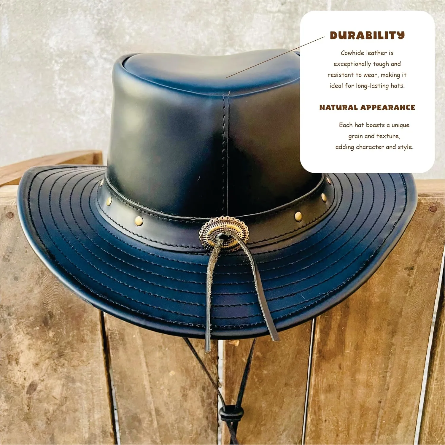 100% Leather Black Stallion Leather Hat: The Ultimate Blend of Strength and Style