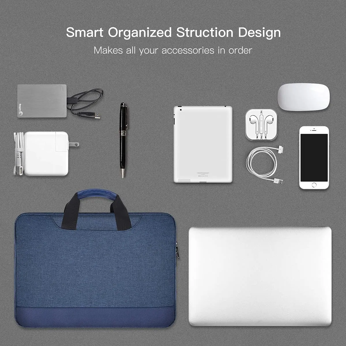 11.6 12.9 Inch Laptop Bag, Men Women Travel Briefcase with Organizer, Waterproof Laptop Sleeve for Lenovo Chromebook 11.6, Surface Pro 7/6/5/4, Macbook Air 13 A2337 A2179, Dell HP ASUS Carry Case,Blue