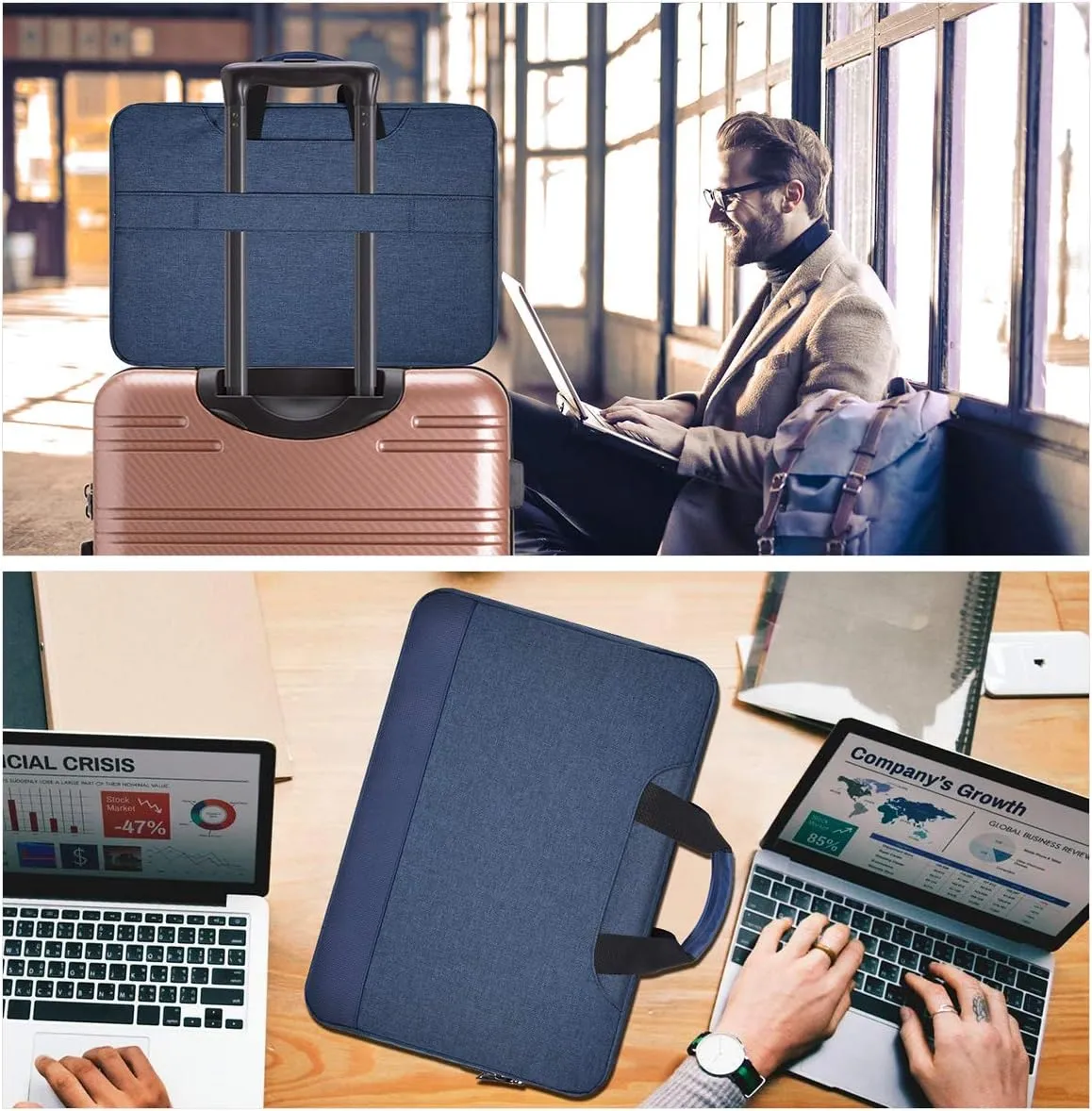 11.6 12.9 Inch Laptop Bag, Men Women Travel Briefcase with Organizer, Waterproof Laptop Sleeve for Lenovo Chromebook 11.6, Surface Pro 7/6/5/4, Macbook Air 13 A2337 A2179, Dell HP ASUS Carry Case,Blue