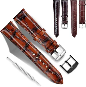 14mm 16mm 18mm 20mm 21mm 22mm 23mm 24mm Leather Watch Band Quick Release Watch Strap Replacement Deployment Buckle Wristband for Men and Women