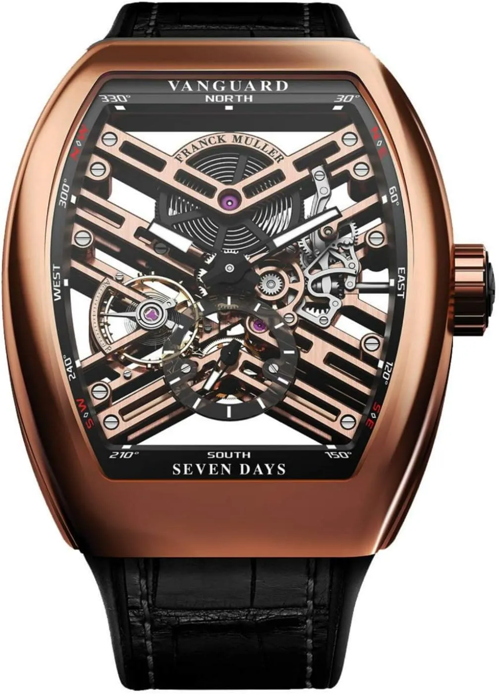 18kt Solid Rose Gold Vanguard Skeleton 7 Days Power Reserve