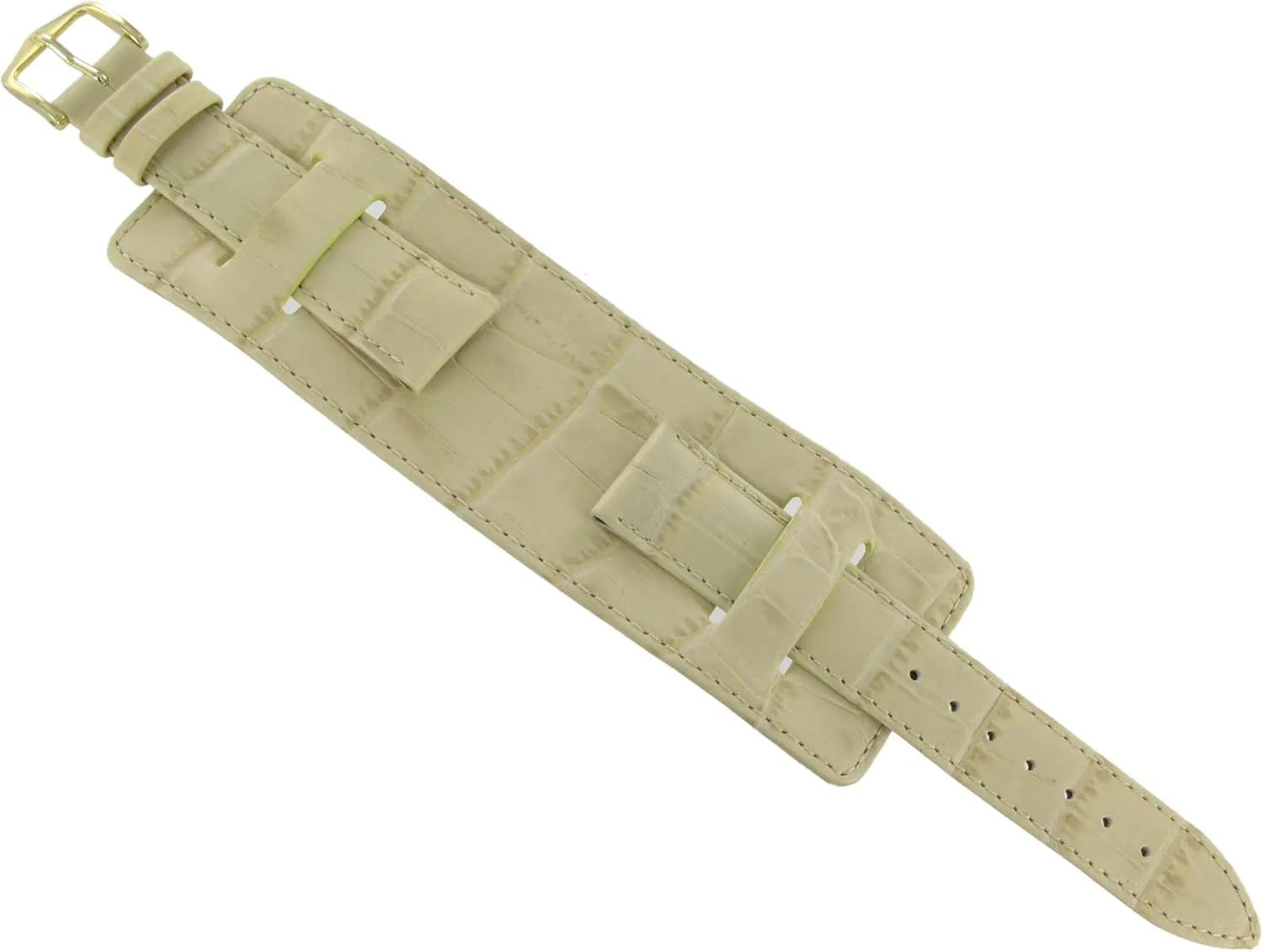 18mm Hirsch Duke Genuine Leather Alligator Grain Beige Watch Band and Pad