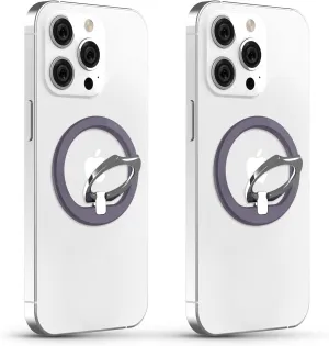 [2 Pack] PROfezzion Metal Ring Holder for Mag Safe, Magnetic Phone Grip Stand with Double-Sided Magnet for iPhone 16 15 14 13 12 Pro Max Plus & Mag Safe Case-Purple