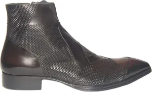 2031 Italian Brown-Black Leather & Perforated Leather Ankle Boots with Zipper