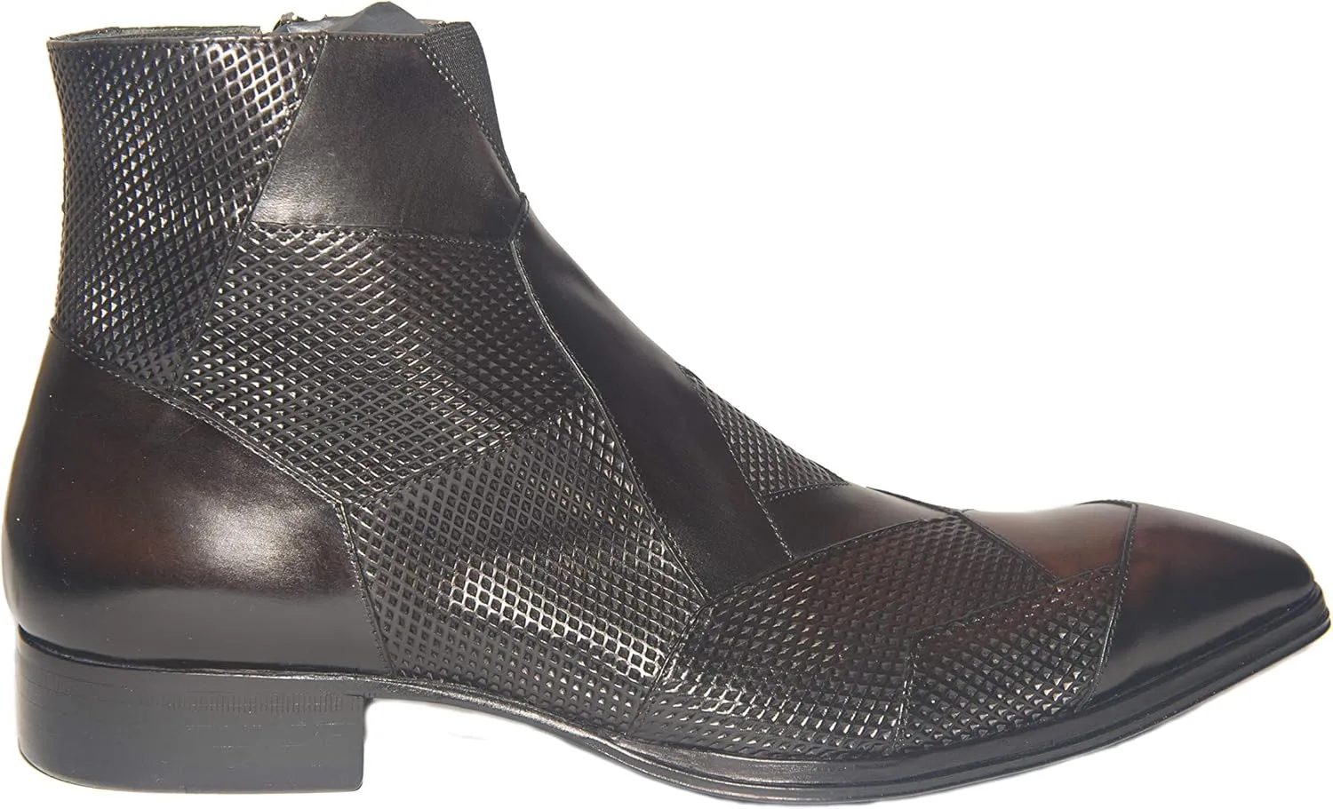 2031 Italian Brown-Black Leather & Perforated Leather Ankle Boots with Zipper