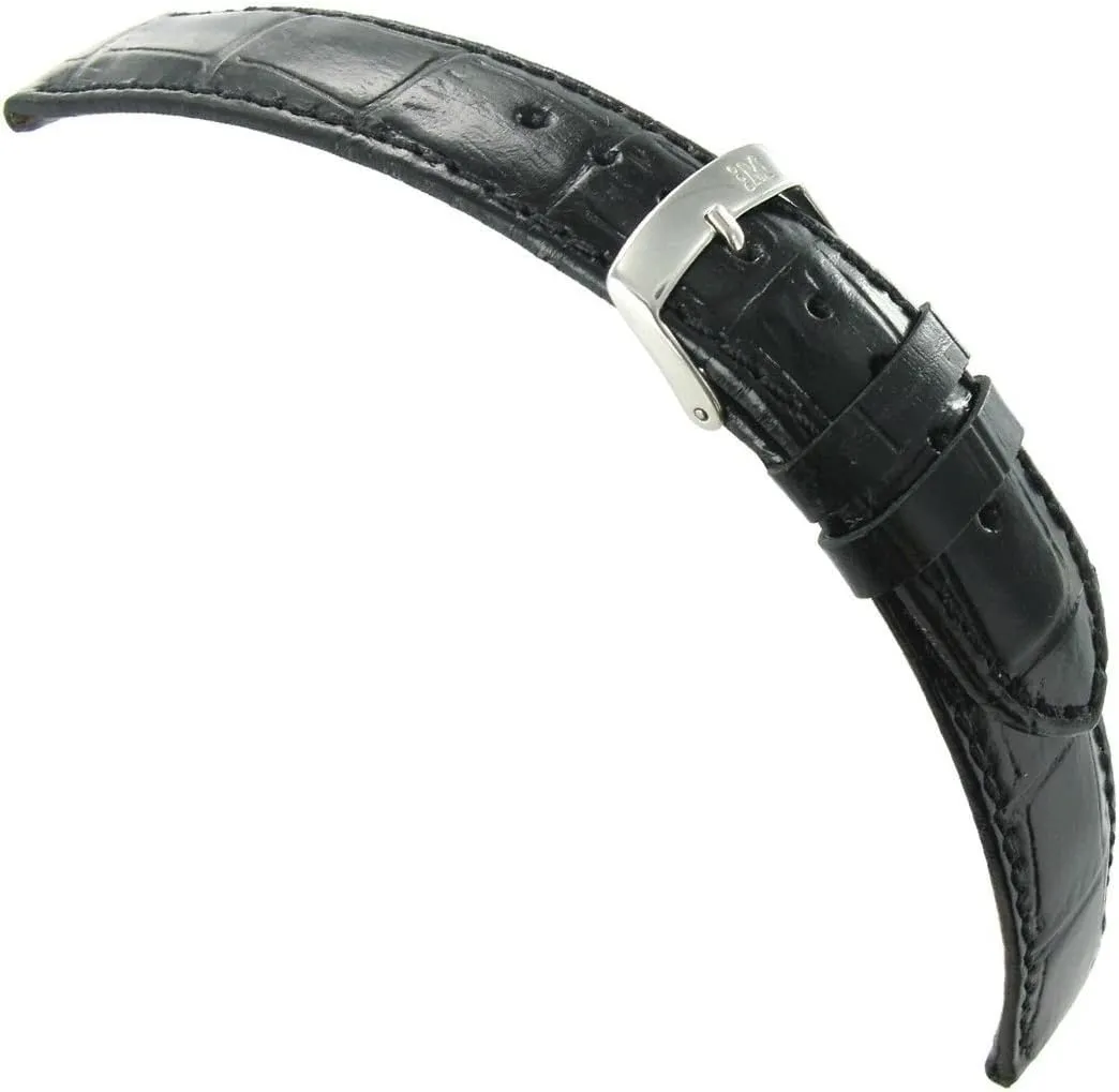 20mm Morellato Samba Italian Leather Alligator Grain Soft Black Watch Band 2704