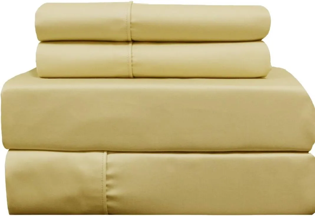 22-Inch Super Deep Pocket Solid 650TC Cotton-Blend Bed Sheets (Gold, Cal-King)