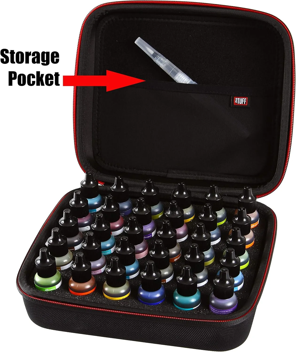 2TUFF Alcohol Ink Storage Case and Paint Carry Case - Fits up to 30 bottles - Alcohol Ink Case and Miniature Paint Organizer for Ink and Paints with Foam Insert and Inner Storage Pocket