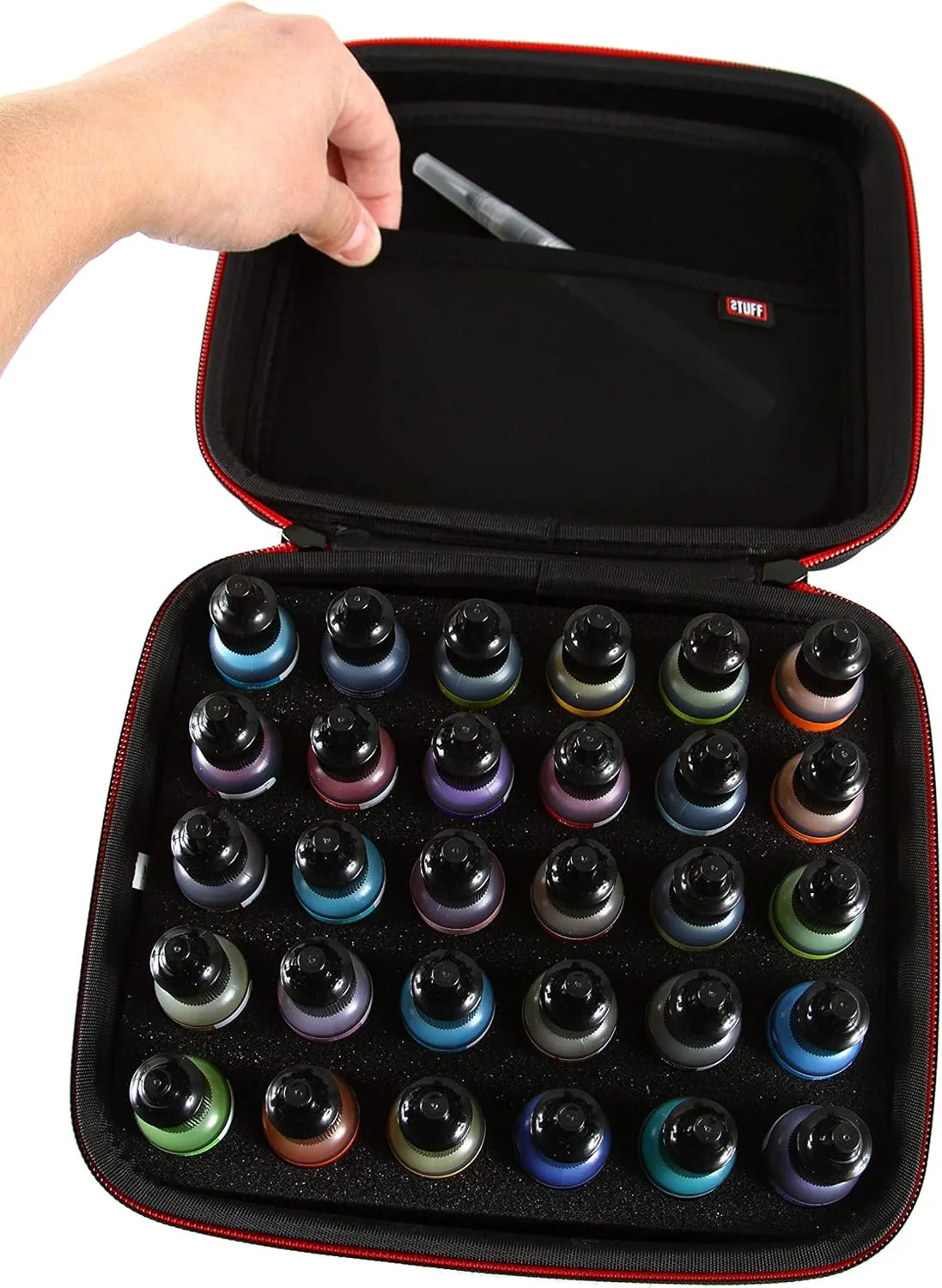 2TUFF Alcohol Ink Storage Case and Paint Carry Case - Fits up to 30 bottles - Alcohol Ink Case and Miniature Paint Organizer for Ink and Paints with Foam Insert and Inner Storage Pocket
