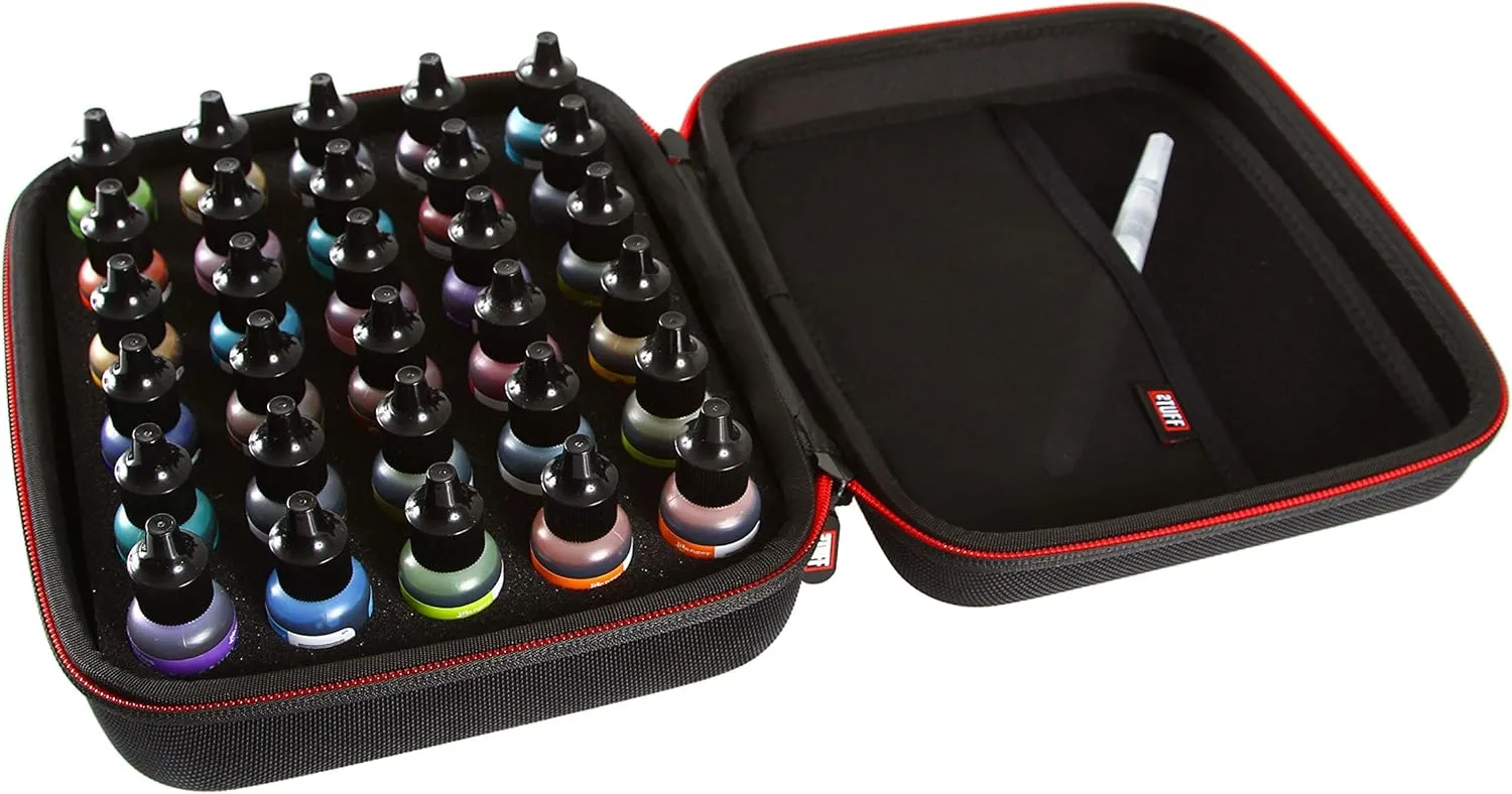 2TUFF Alcohol Ink Storage Case and Paint Carry Case - Fits up to 30 bottles - Alcohol Ink Case and Miniature Paint Organizer for Ink and Paints with Foam Insert and Inner Storage Pocket