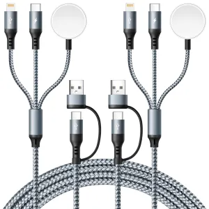 3 in 2 USB C Cable for Apple Watch Charger, Type C/Lightning for iPhone 16 Charger,Multi Charging Cable Cord,Portable Travel Essentials Designed for iWatch Ultra/SE/10-1 & iPhone Series-6ft/2Pack