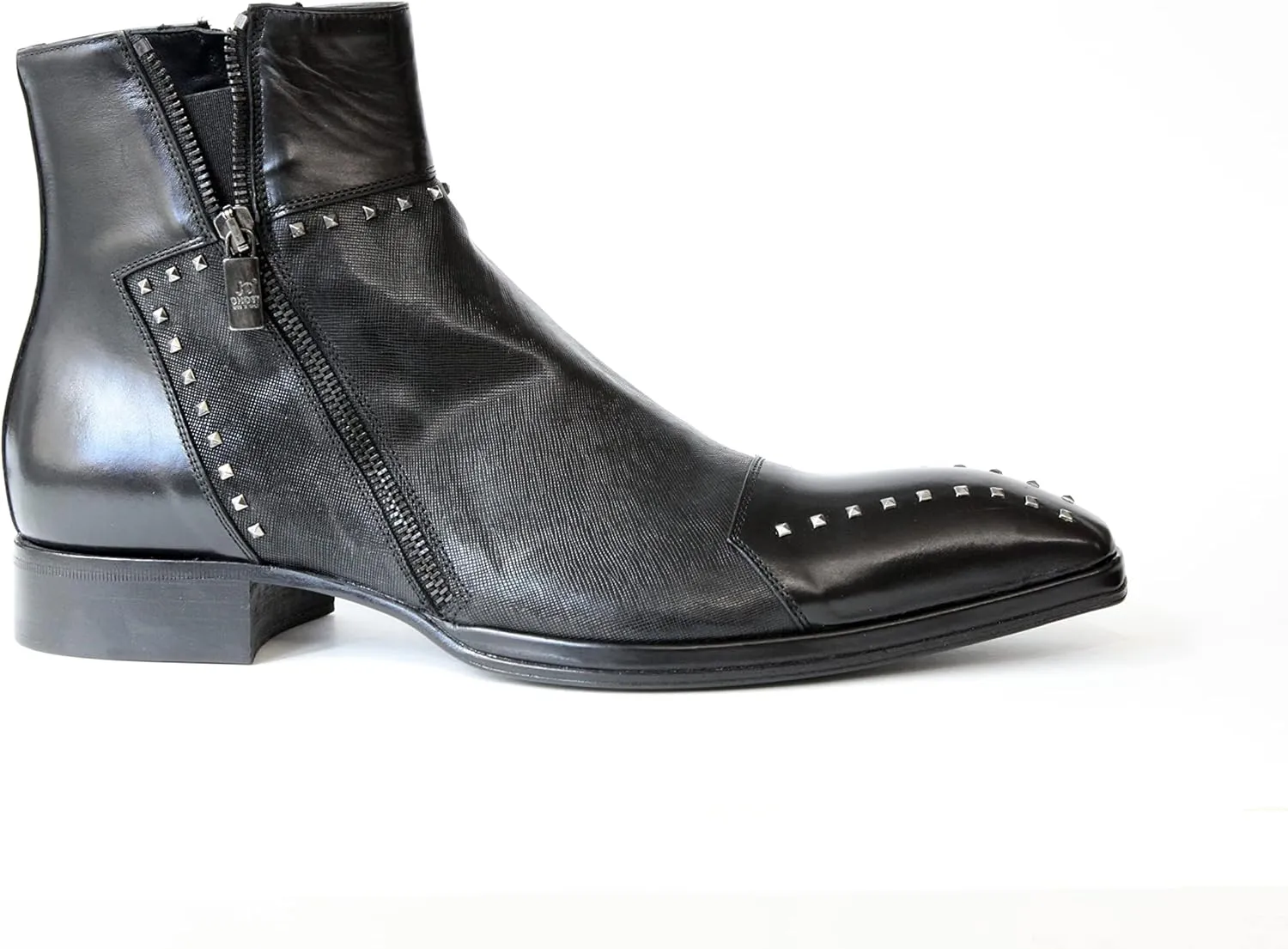 3516 Italian Black/Lazer Cut Leather Boots with Studs and Zippers