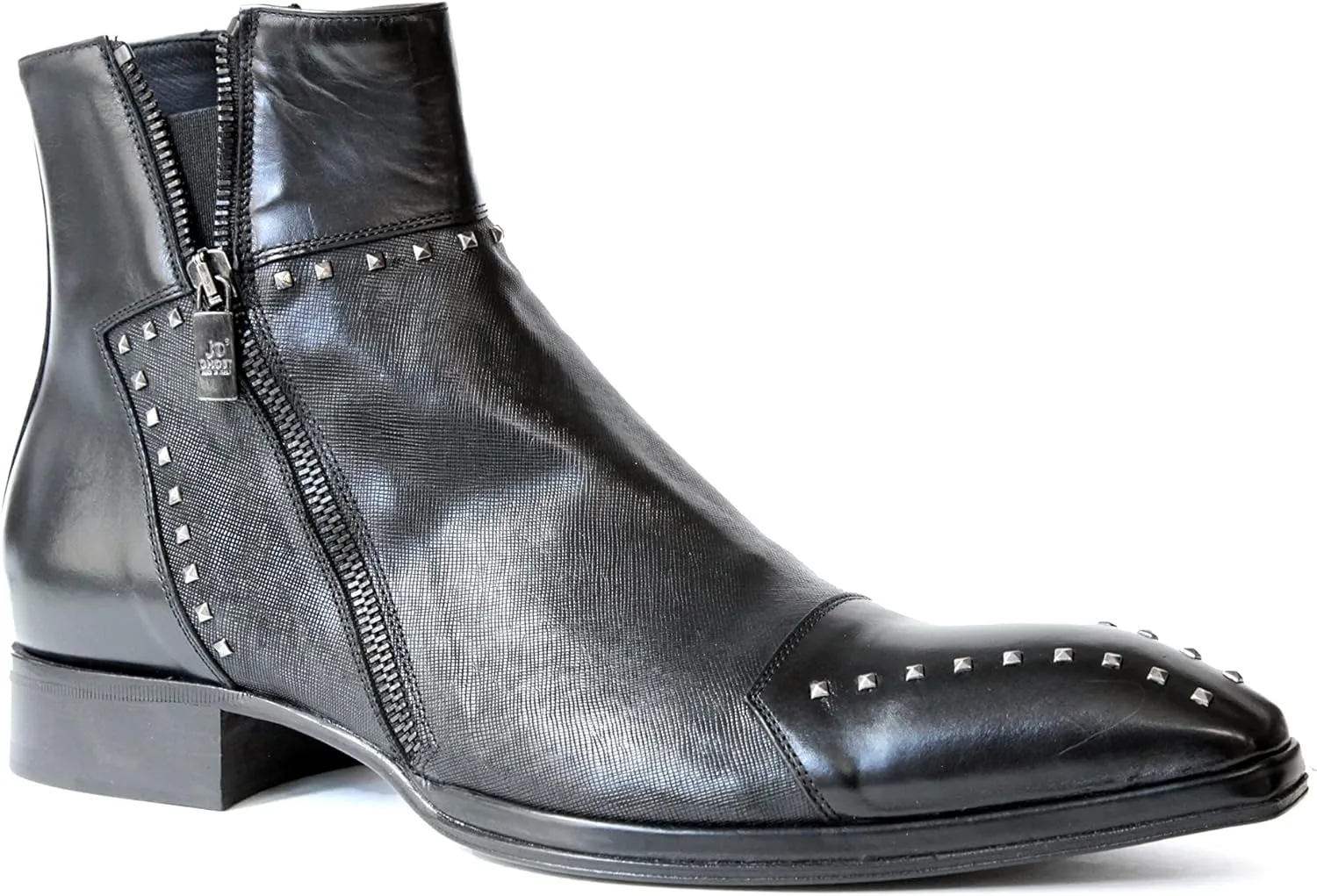 3516 Italian Black/Lazer Cut Leather Boots with Studs and Zippers
