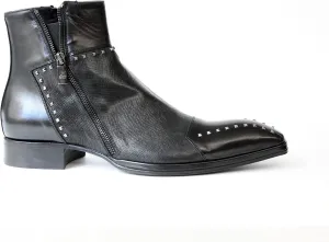 3516 Italian Black/Lazer Cut Leather Boots with Studs and Zippers