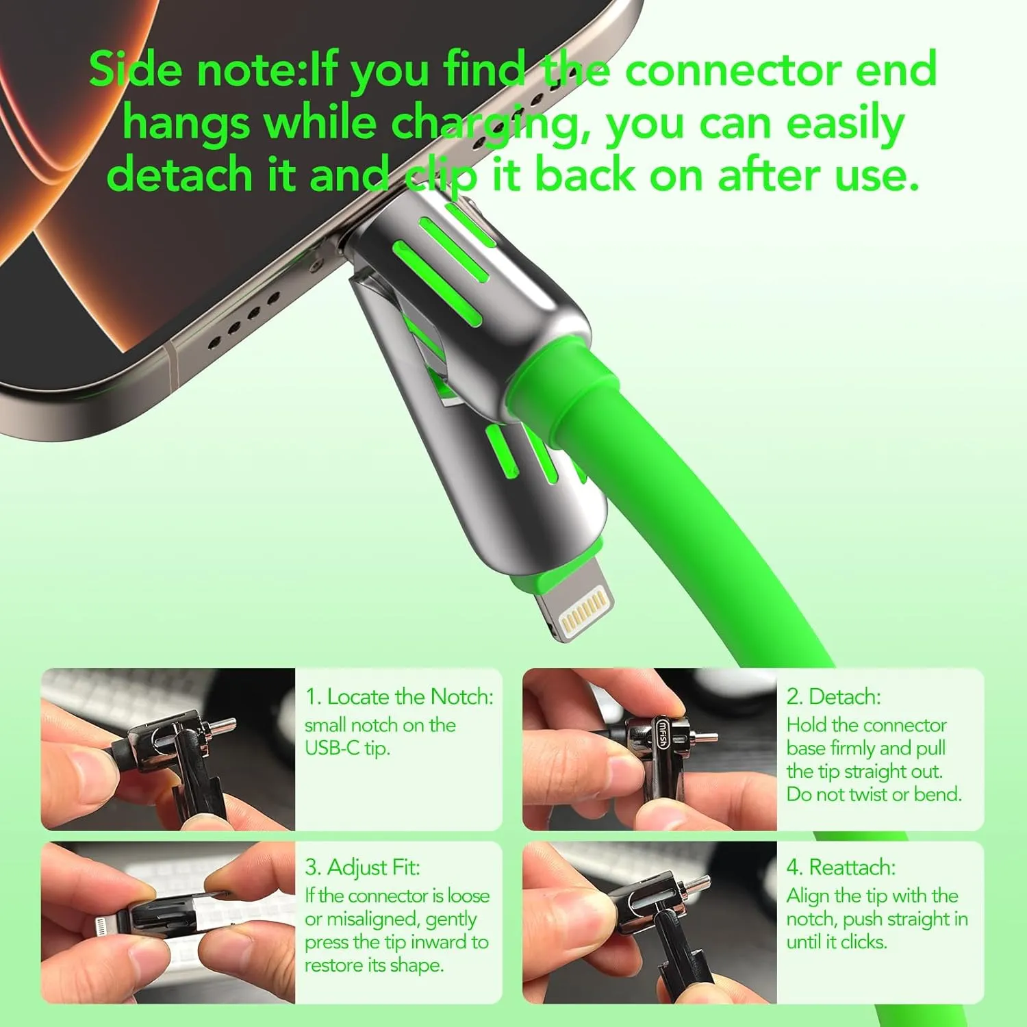 4-in-1 Universal Multi USB Charging Cable – 240W Max Fast Charger Cord with Multiple Connectors for iPhone 16/15/14/13, iPad, Samsung, MacBook, Tablets & More (Green, 6.6Ft)