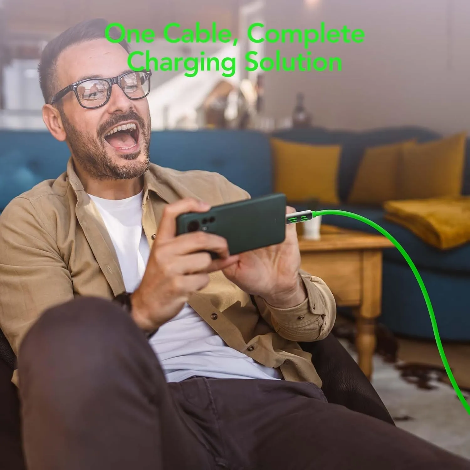 4-in-1 Universal Multi USB Charging Cable – 240W Max Fast Charger Cord with Multiple Connectors for iPhone 16/15/14/13, iPad, Samsung, MacBook, Tablets & More (Green, 6.6Ft)