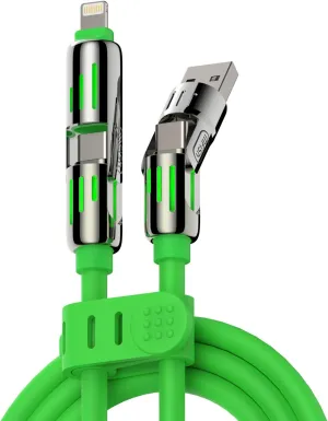 4-in-1 Universal Multi USB Charging Cable – 240W Max Fast Charger Cord with Multiple Connectors for iPhone 16/15/14/13, iPad, Samsung, MacBook, Tablets & More (Green, 6.6Ft)