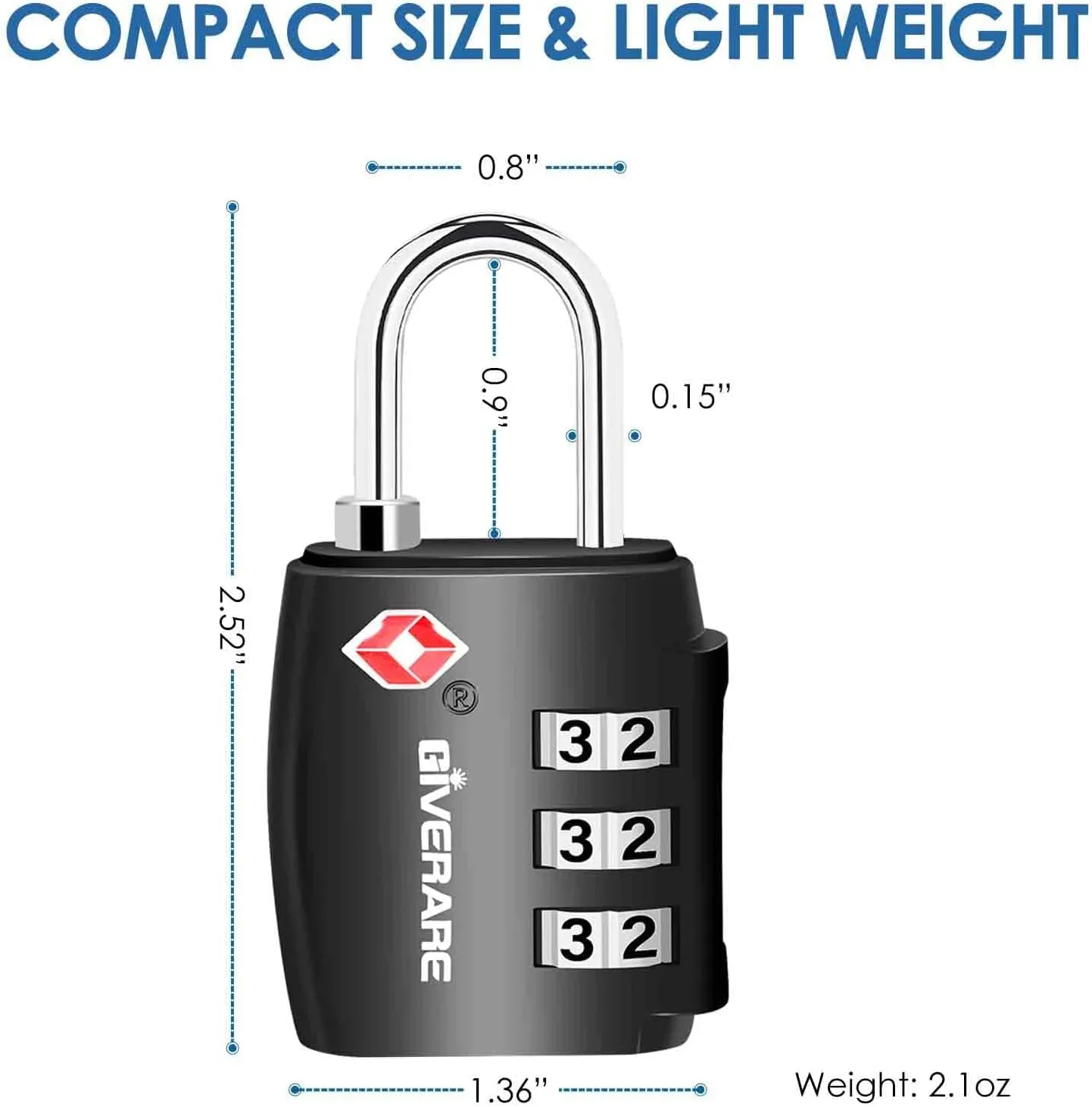 4 Pack TSA Approved Travel Luggage Locks, Combination Lock Alloy Body, Metal Keyless 3-Digit Padlocks, TSA Accepted Compatible Padlock for Gym Locker, Golf Bag Case, Backpack, Black-by GIVERARE