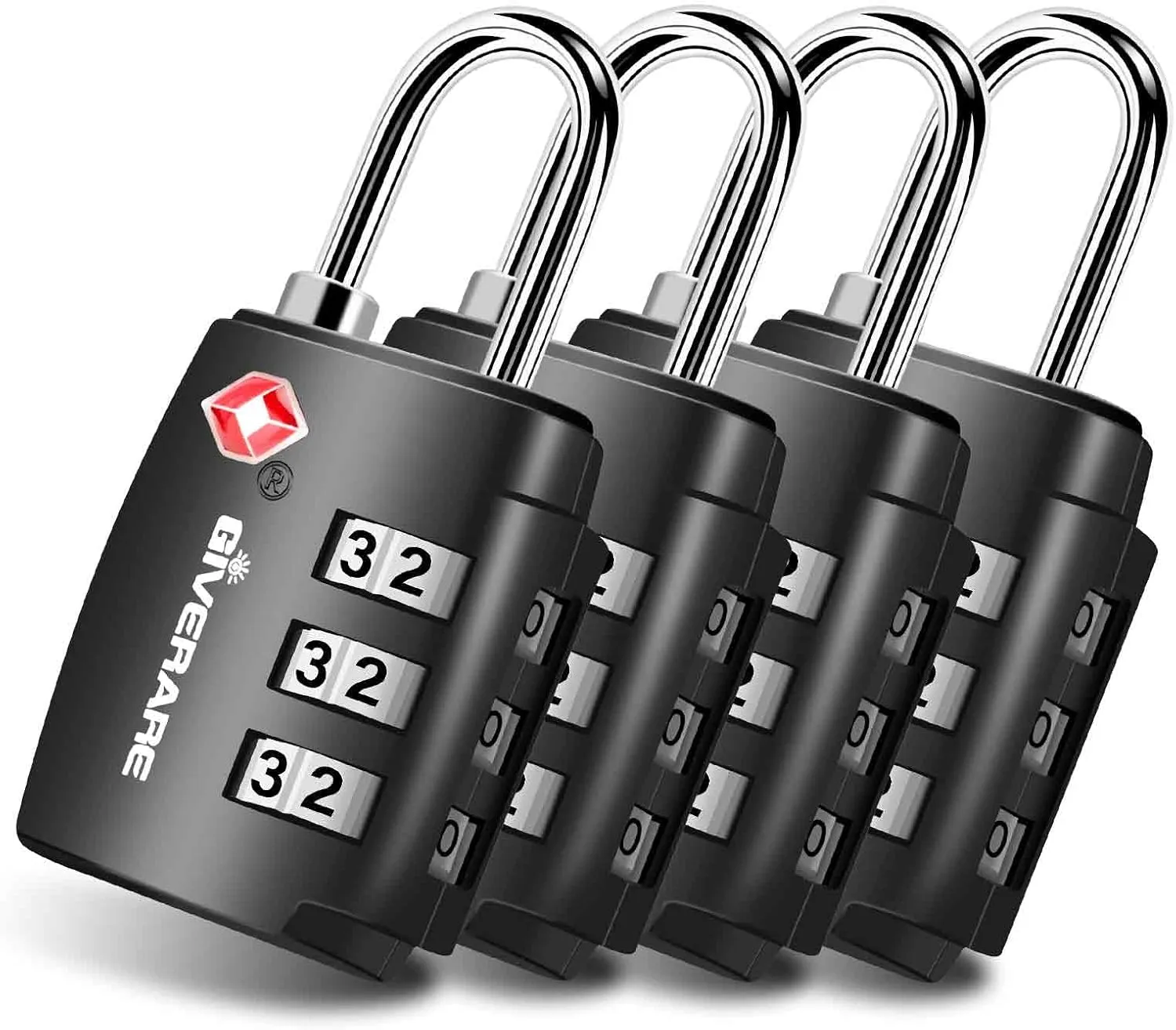 4 Pack TSA Approved Travel Luggage Locks, Combination Lock Alloy Body, Metal Keyless 3-Digit Padlocks, TSA Accepted Compatible Padlock for Gym Locker, Golf Bag Case, Backpack, Black-by GIVERARE