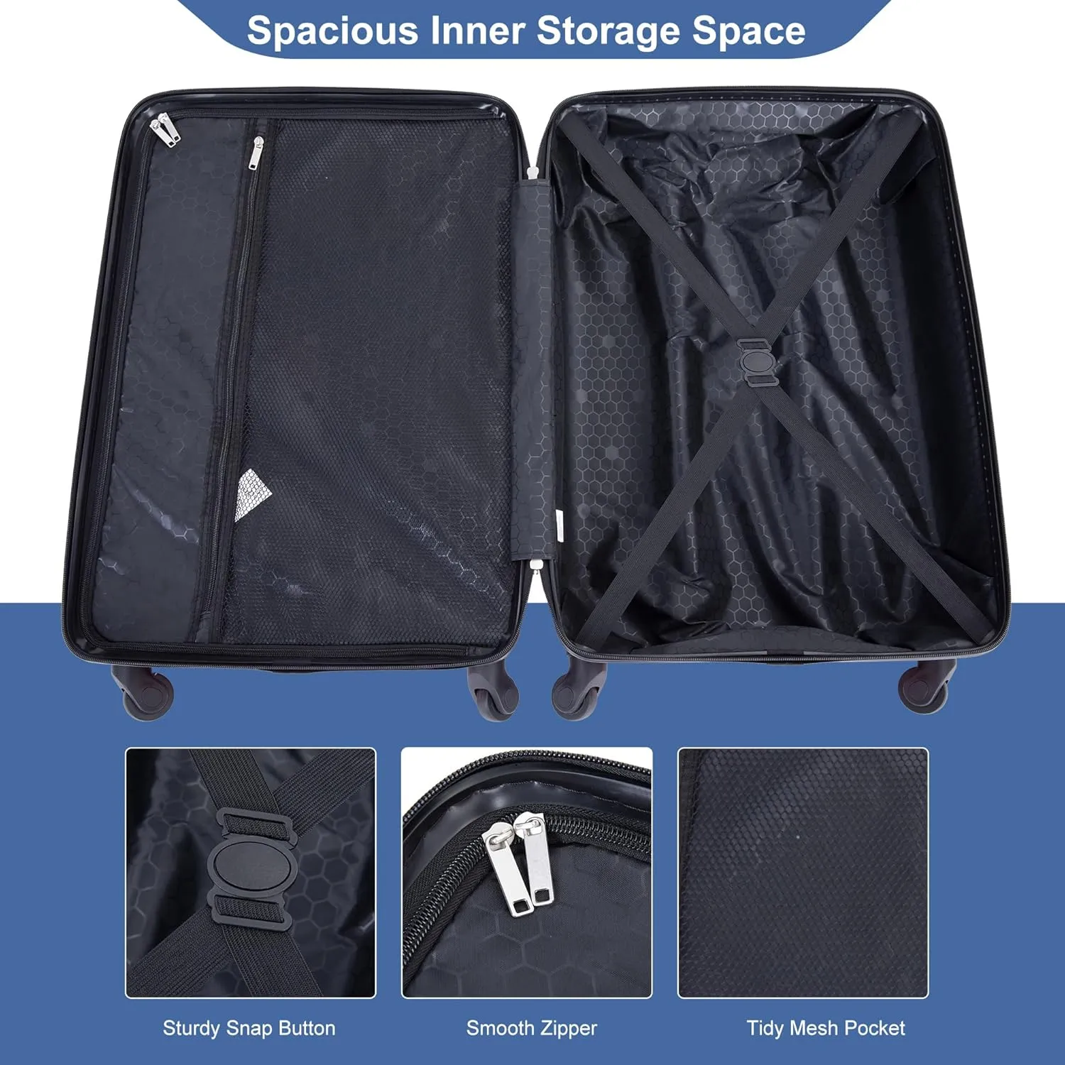 4-Piece Hardside Luggage Set with TSA Lock, Lightweight ABS Suitcases With Spinner Wheel, 16/20/24/28 inch, Blue