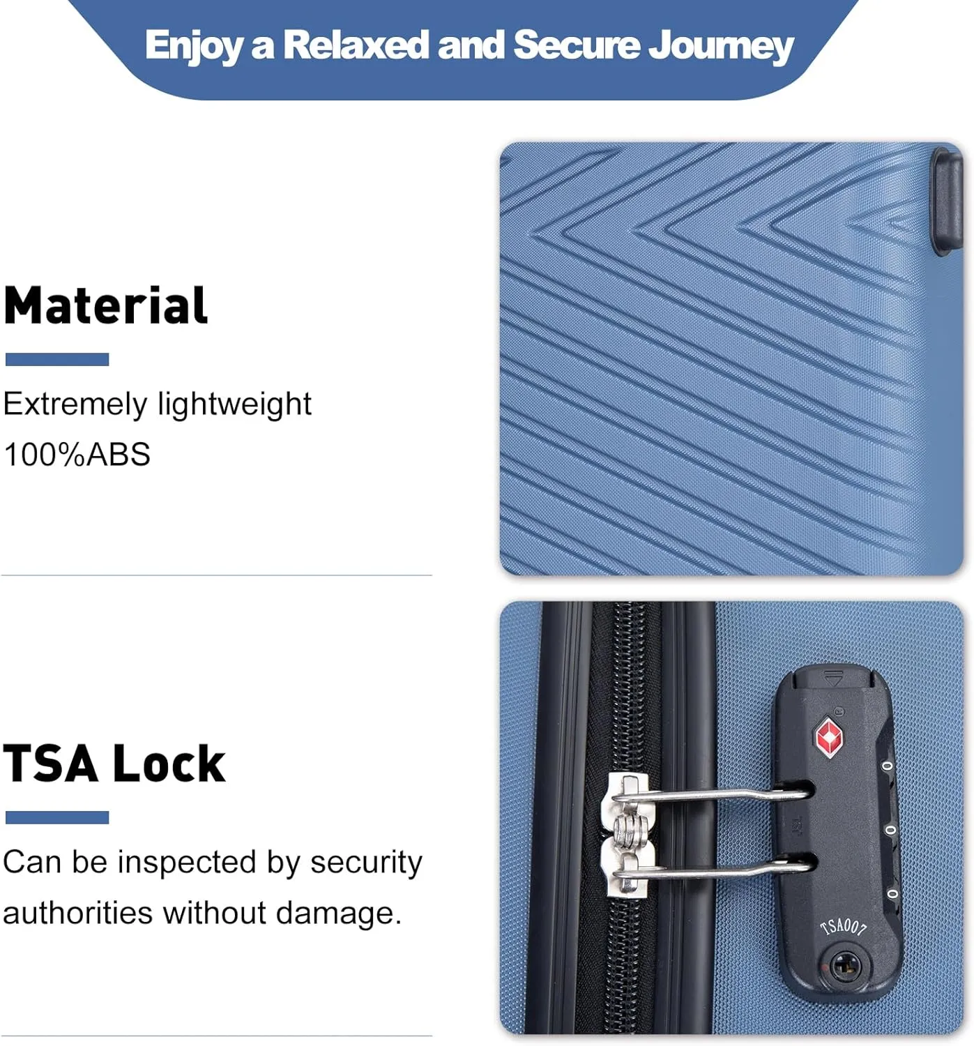 4-Piece Hardside Luggage Set with TSA Lock, Lightweight ABS Suitcases With Spinner Wheel, 16/20/24/28 inch, Blue
