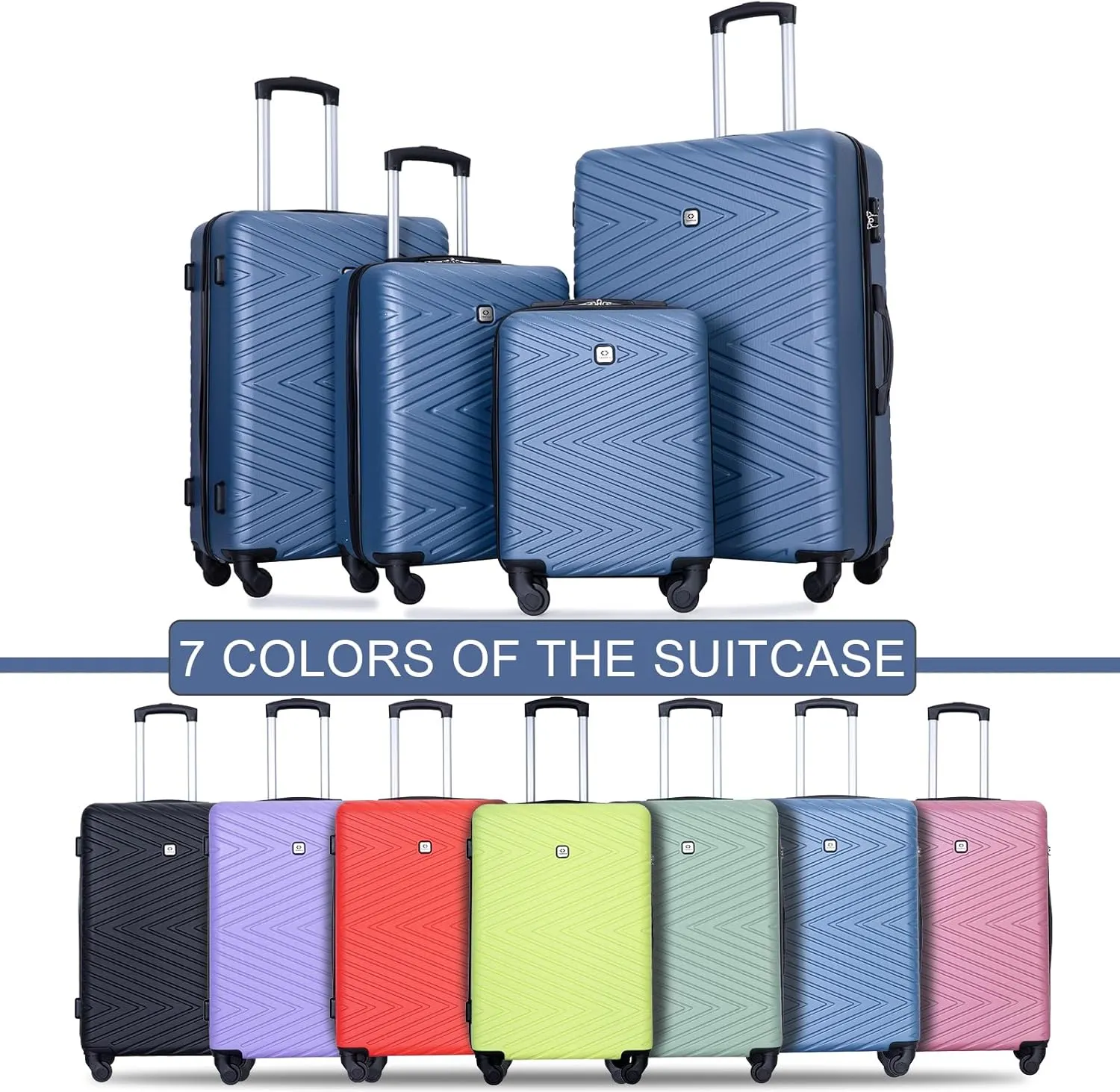 4-Piece Hardside Luggage Set with TSA Lock, Lightweight ABS Suitcases With Spinner Wheel, 16/20/24/28 inch, Blue