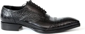 4000 Italian Lace up Black Leather Shoes with Croc Print