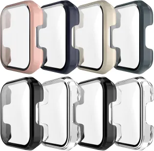 8 Pack Case for SKG V7/V7 Pro Screen Protector, Hard PC Bumper Overall Protective Tempered Glass Cover Accessories for SKG V7/V7 Pro Clear