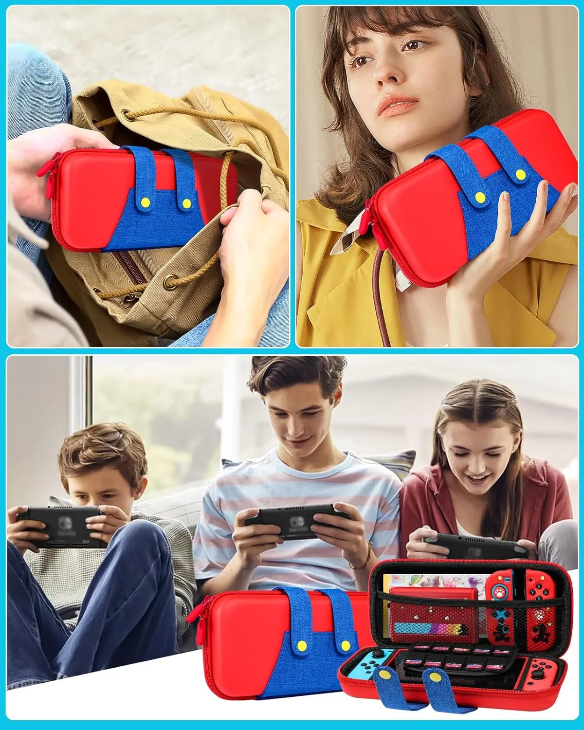8in1 Maro Switch Case for Nintendo Switch Carrying Cases & Storage Accessories Bundle Kit, Thumb Grips Button Caps Game Card Holder Dockable Cover Skin Sticker for Switch Travel Pouch Bag