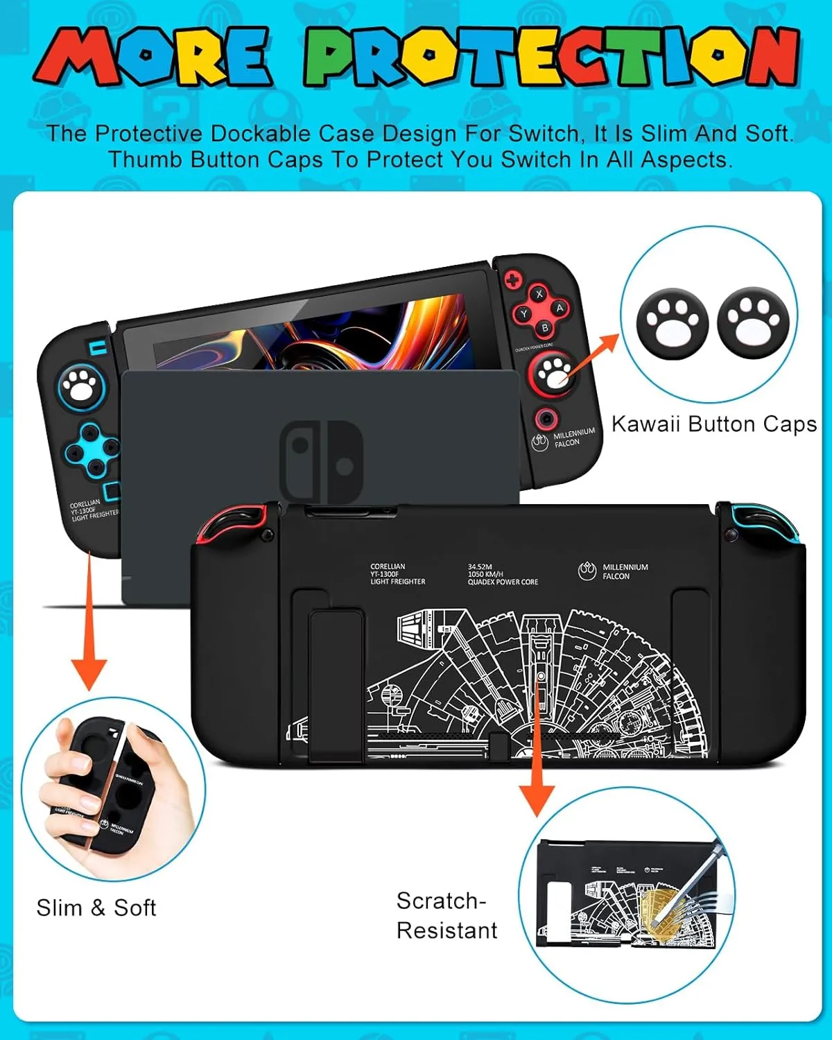 9in1 Cool Ship Switch Case for Nintendo Switch Carrying Cases & Storage Accessories Bundle Kit Thumb Grips Game Holder Dockable Skin Shoulder Strap Sticker for Switch Travel Pouch Bag