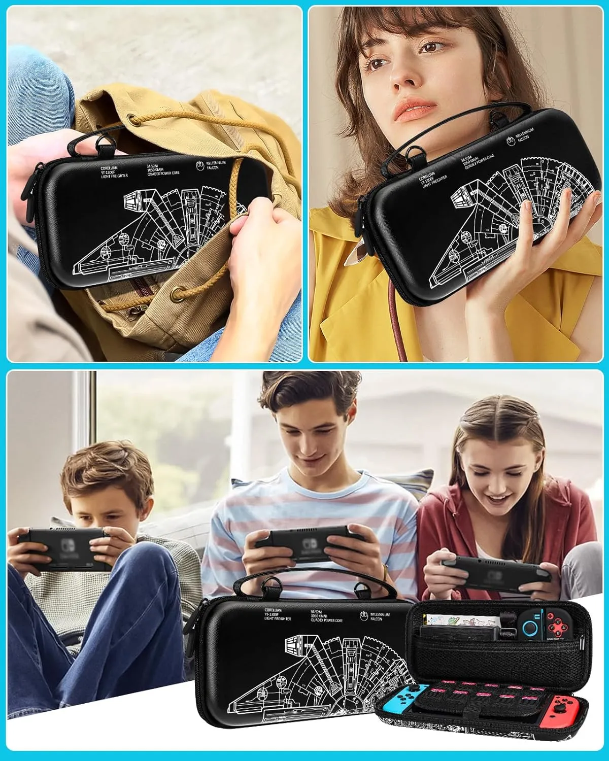 9in1 Cool Ship Switch Case for Nintendo Switch Carrying Cases & Storage Accessories Bundle Kit Thumb Grips Game Holder Dockable Skin Shoulder Strap Sticker for Switch Travel Pouch Bag