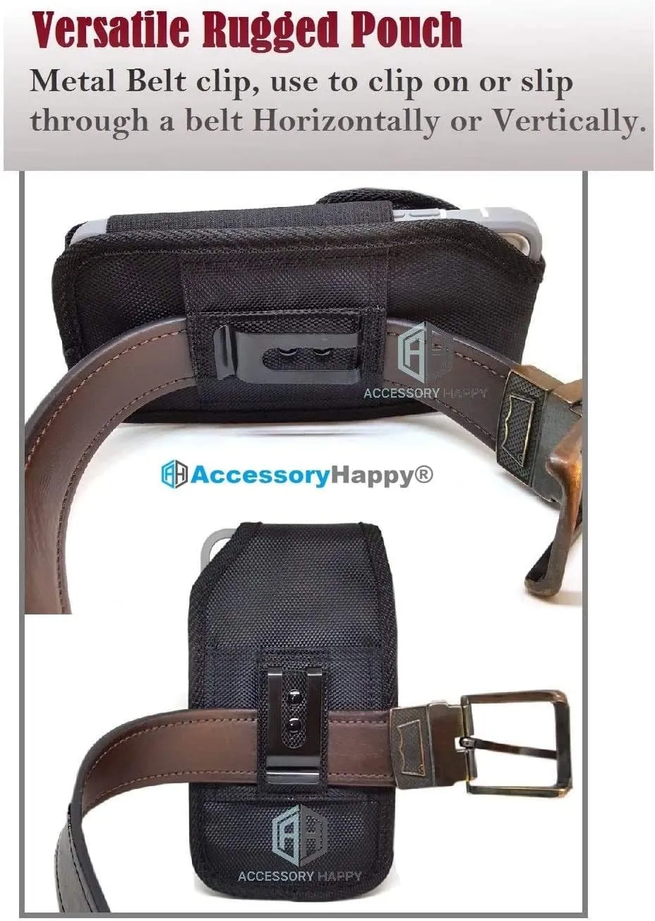 AH Military Grade Case w/Storage Pocket, Compatible w/iPhone 12 Pro Max iPhone 8 Plus,7 Plus iPhone16 Plus 16 Pro Cell Phone Nylon Belt Holster Carrying Bag Fits Phone w/Thick CASE (Large)