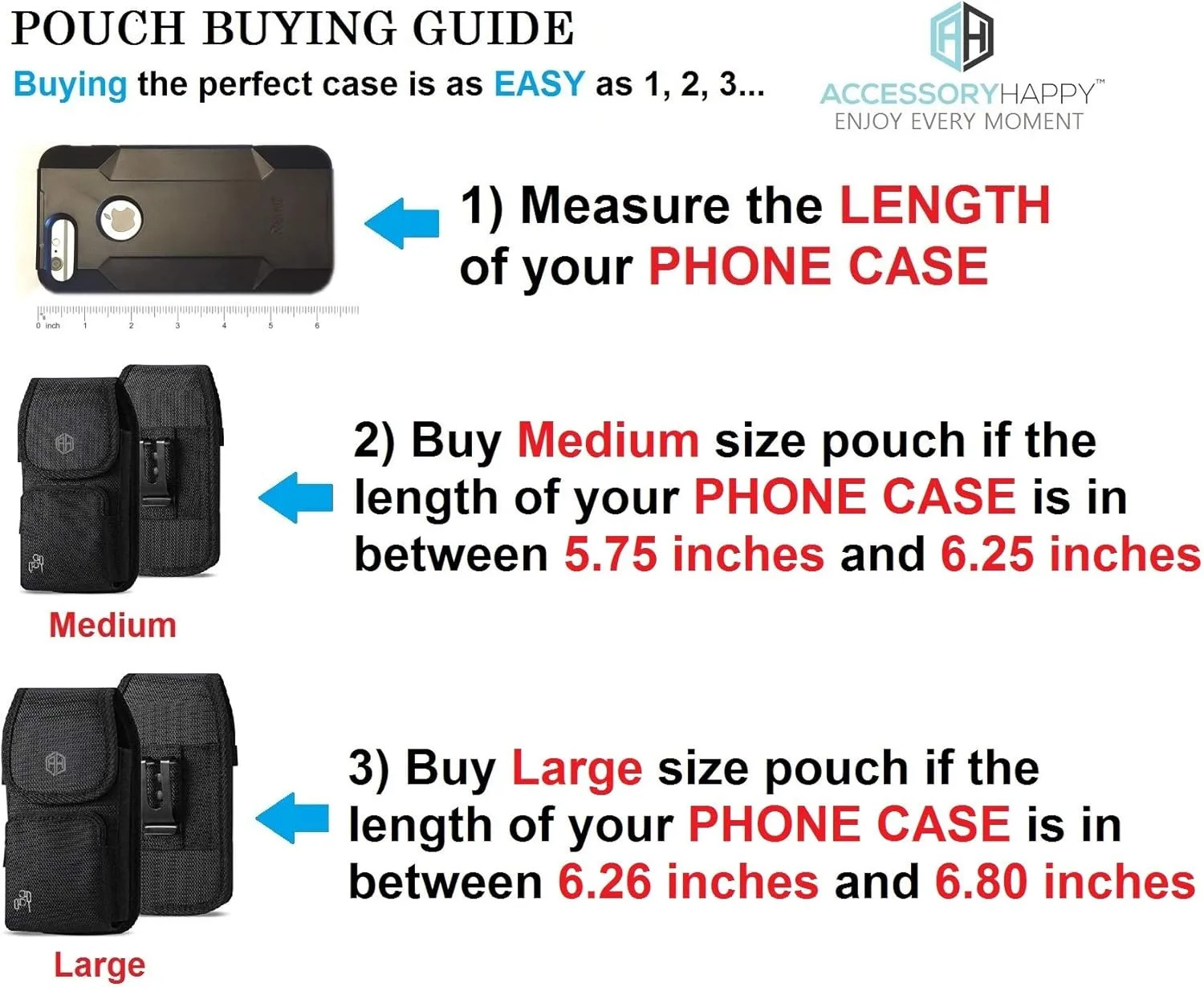 AH Military Grade Case w/Storage Pocket, Compatible w/iPhone 12 Pro Max iPhone 8 Plus,7 Plus iPhone16 Plus 16 Pro Cell Phone Nylon Belt Holster Carrying Bag Fits Phone w/Thick CASE (Large)