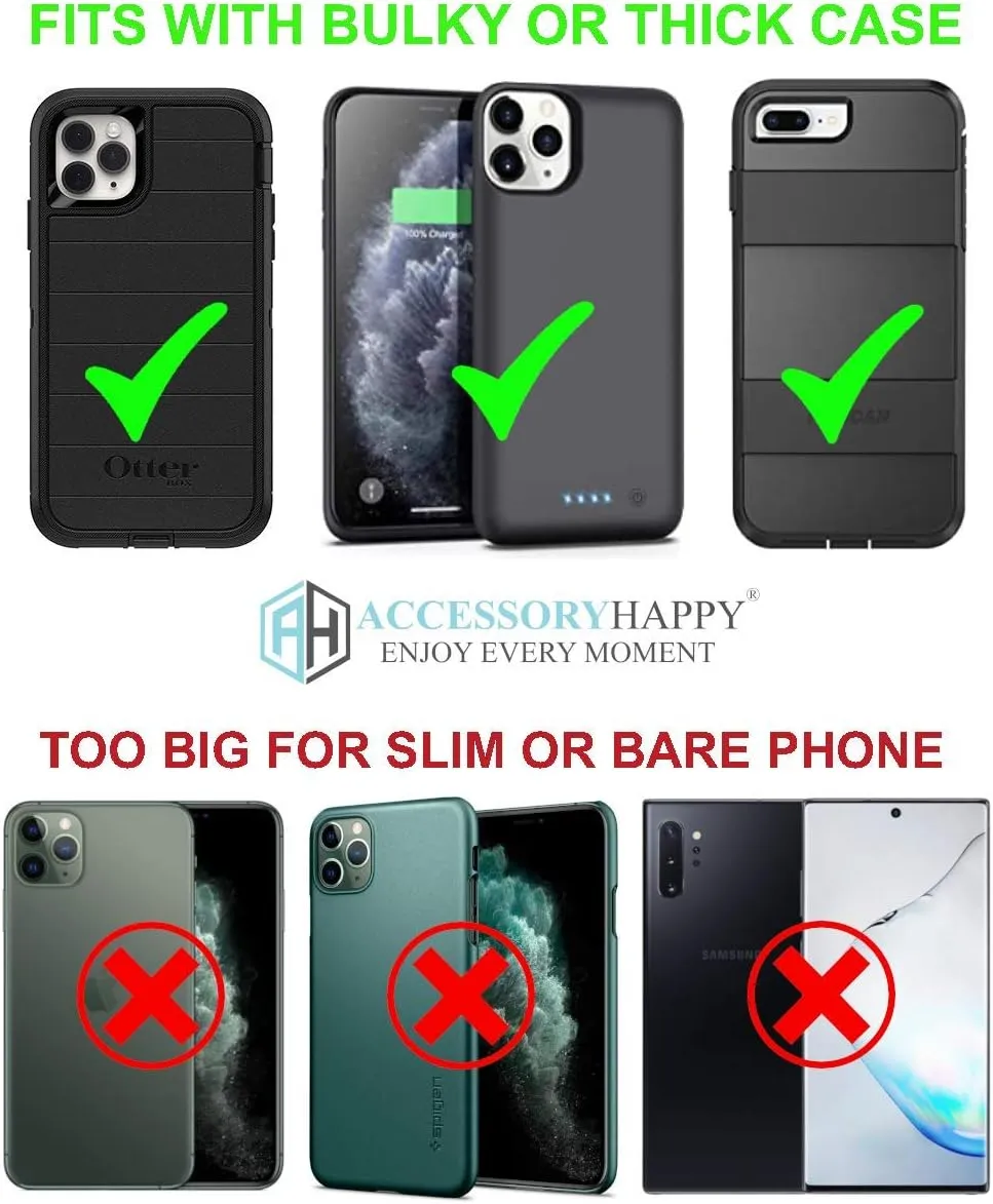 AH Military Grade Case w/Storage Pocket, Compatible w/iPhone 12 Pro Max iPhone 8 Plus,7 Plus iPhone16 Plus 16 Pro Cell Phone Nylon Belt Holster Carrying Bag Fits Phone w/Thick CASE (Large)