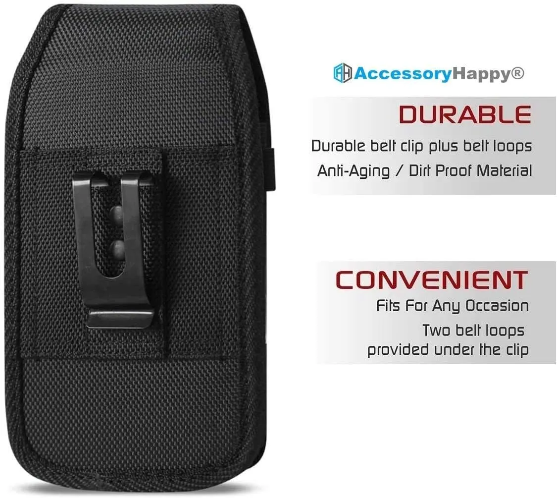 AH Military Grade Case w/Storage Pocket, Compatible w/iPhone 12 Pro Max iPhone 8 Plus,7 Plus iPhone16 Plus 16 Pro Cell Phone Nylon Belt Holster Carrying Bag Fits Phone w/Thick CASE (Large)