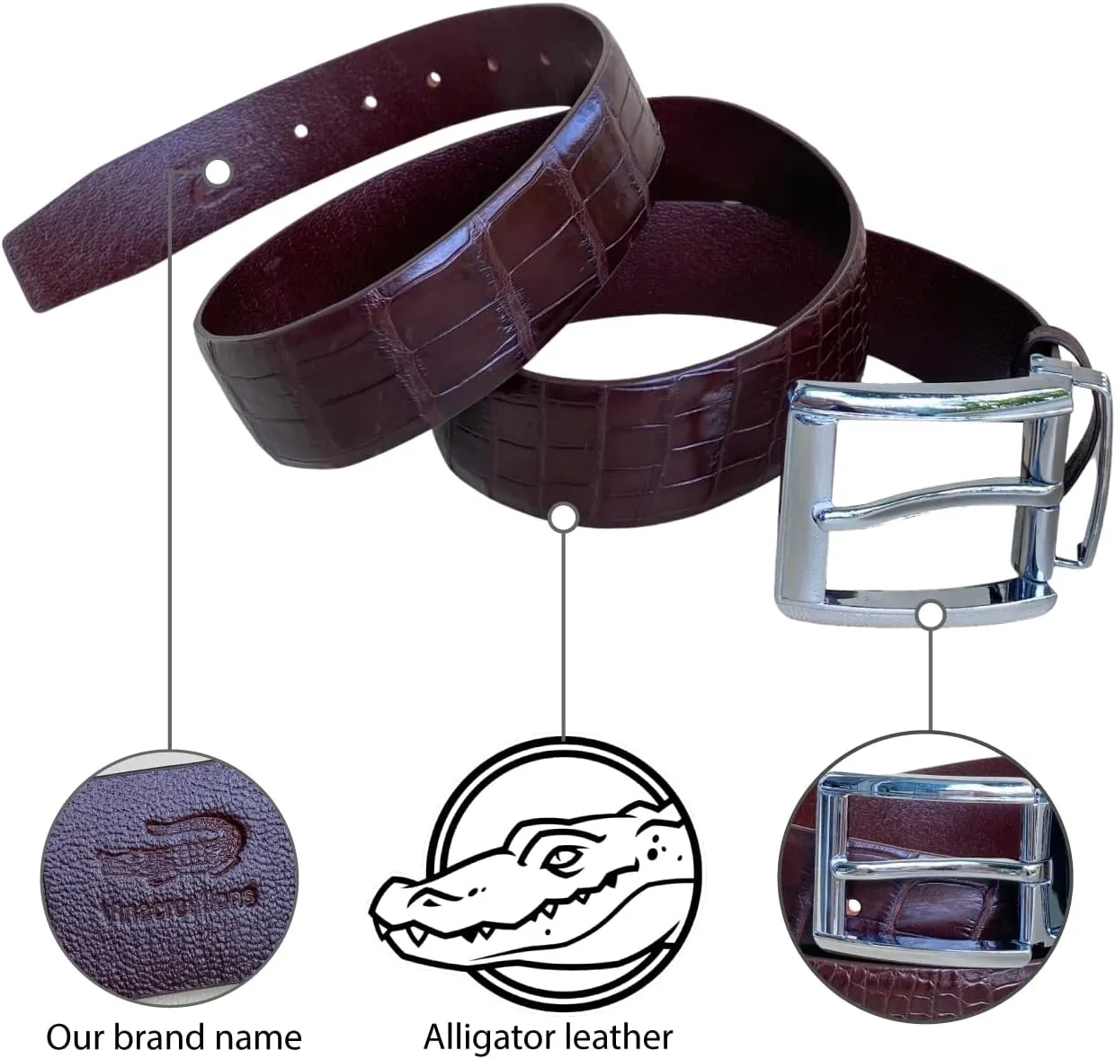 AIIigator Belt Men Leather Straight Belts Handmade Buckle Durable Dress Belt Classic Fashion Gift For Dad Boss Teacher