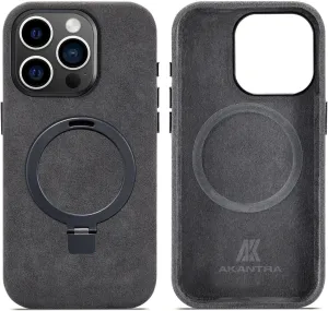 Alcantara Case for Apple iPhone 15 Series, Handmade Fully-Wrapped Synthetic Suede Cover, Magnetic Holder Ring Compatible with Magsafe Wireless Charging (Black, iPhone15 Pro Max)