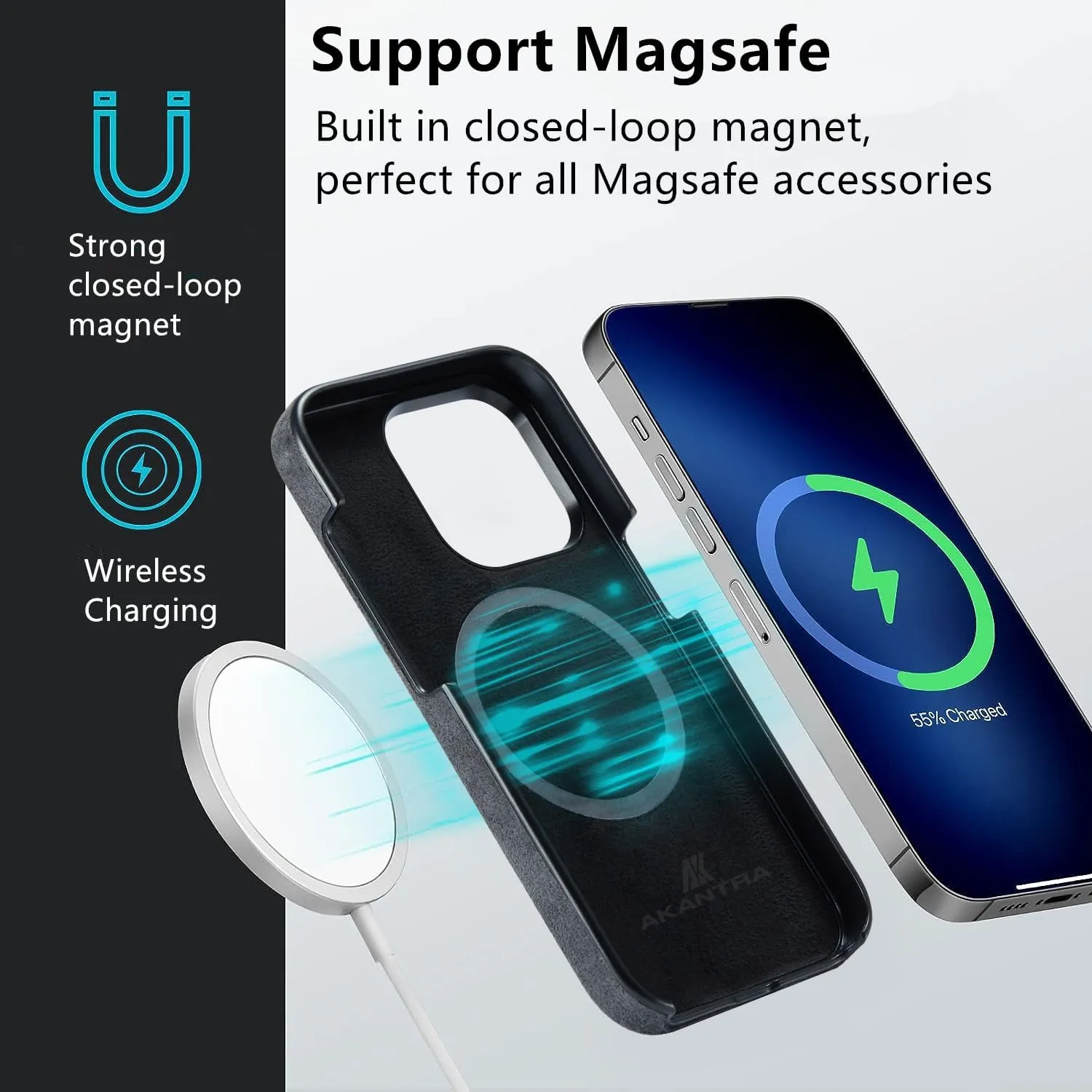 Alcantara Case for Apple iPhone 15 Series, Handmade Half-Wrapped Synthetic Suede Cover, Magnetic Holder Ring Compatible with Magsafe Wireless Charging (iPhone15 Pro, Black)