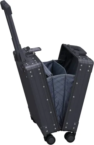 Aleon 20" All Aluminum Business Briefcase - Vertical Open Carry-On, TSA Approved Suitcase, Four 360° spinner wheels, Laptop Compartment, Hard Side Cabin Bag for Travel & Business (Onyx)