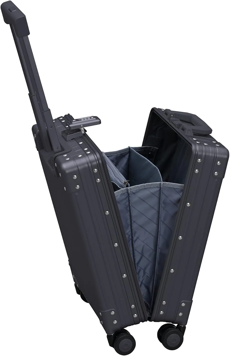 Aleon 20" All Aluminum Business Briefcase - Vertical Open Carry-On, TSA Approved Suitcase, Four 360° spinner wheels, Laptop Compartment, Hard Side Cabin Bag for Travel & Business (Onyx)
