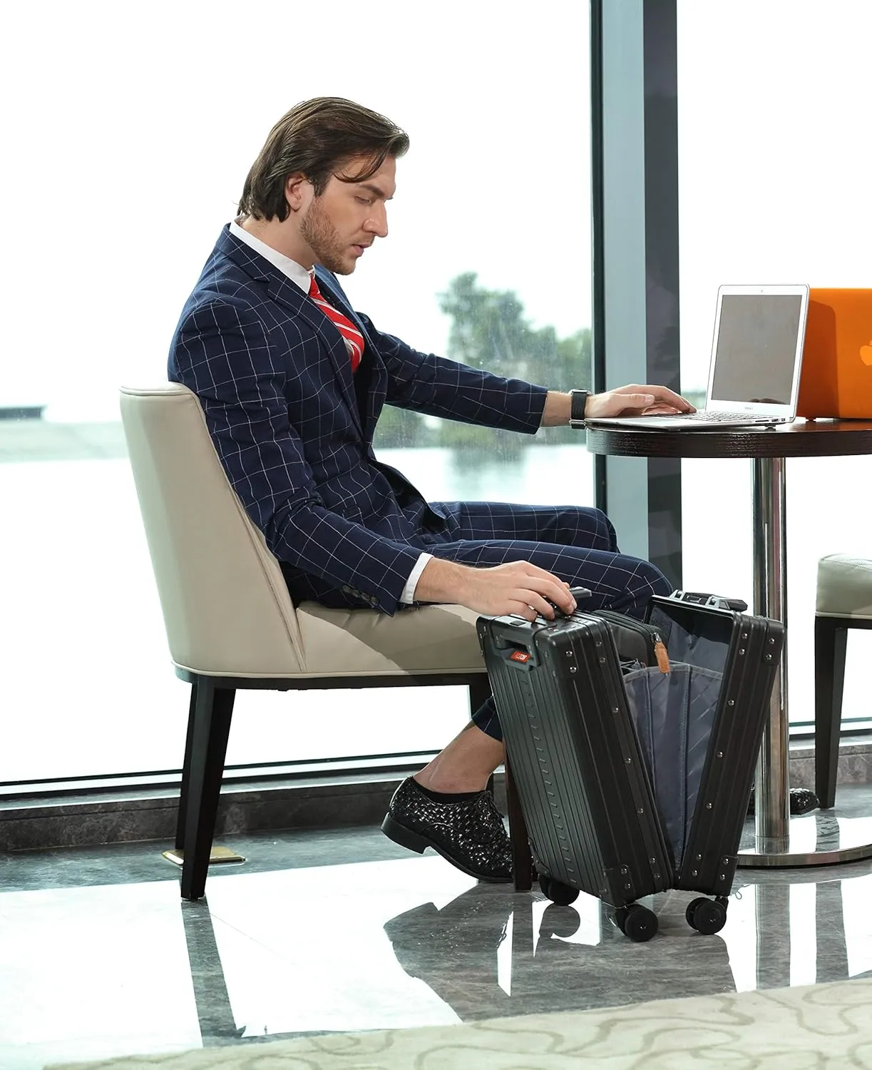 Aleon 20" All Aluminum Business Briefcase - Vertical Open Carry-On, TSA Approved Suitcase, Four 360° spinner wheels, Laptop Compartment, Hard Side Cabin Bag for Travel & Business (Onyx)