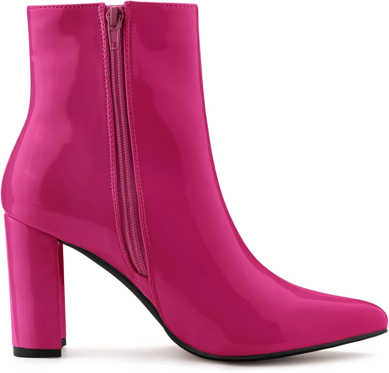 Allegra K Women's Chunky Heel Pointed Toe Zipper Ankle Boots