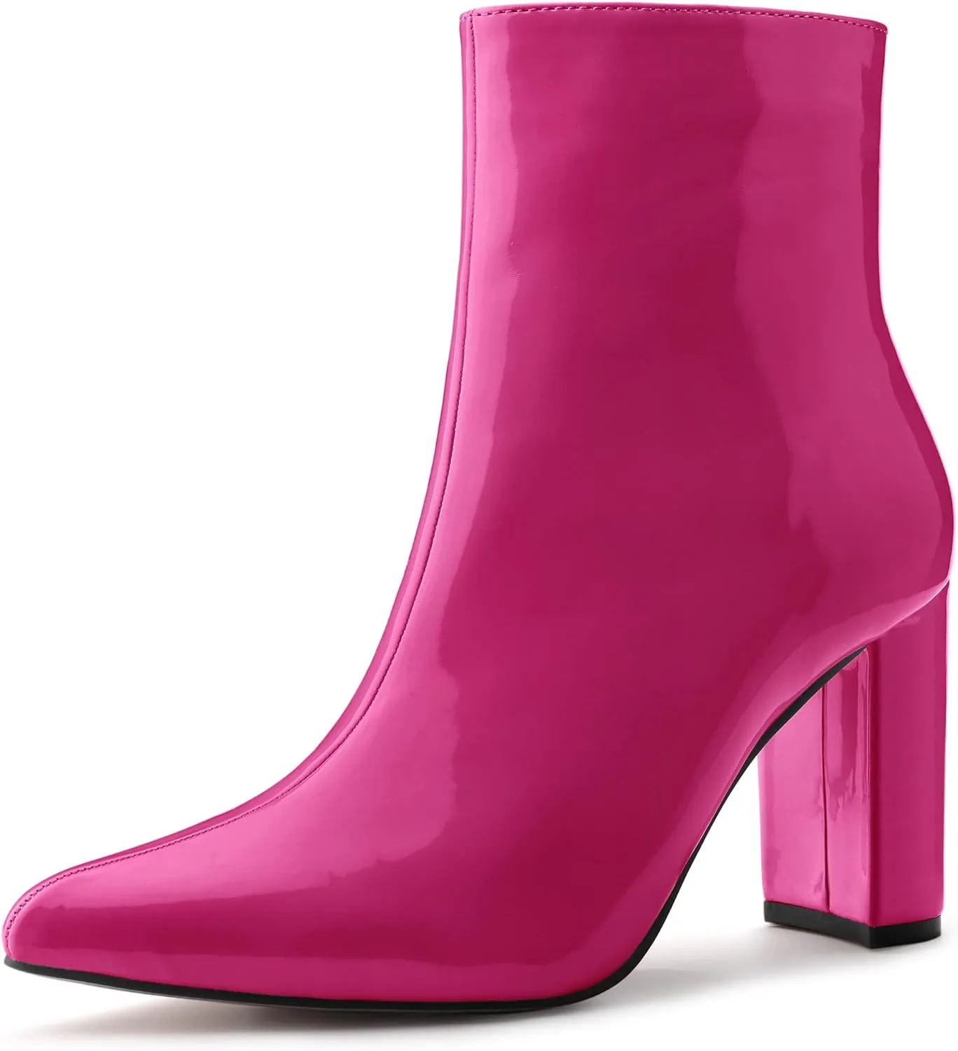 Allegra K Women's Chunky Heel Pointed Toe Zipper Ankle Boots