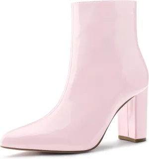 Allegra K Women's Chunky Heel Pointed Toe Zipper Ankle Boots