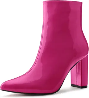 Allegra K Women's Chunky Heel Pointed Toe Zipper Ankle Boots