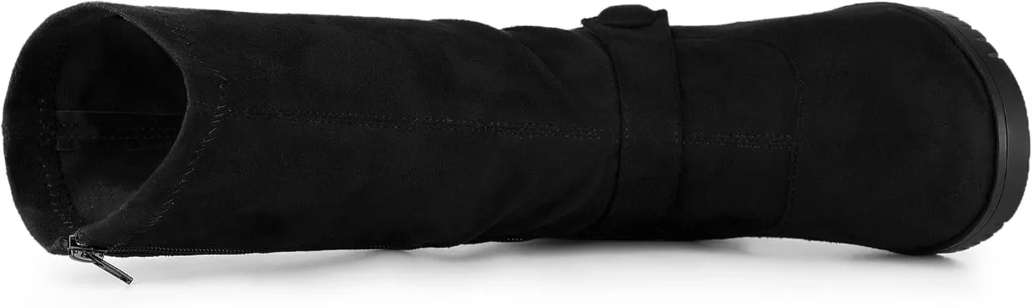 Allegra K Women's Mid Calf Boots Chunky Heels Patent Leather GO GO Boots