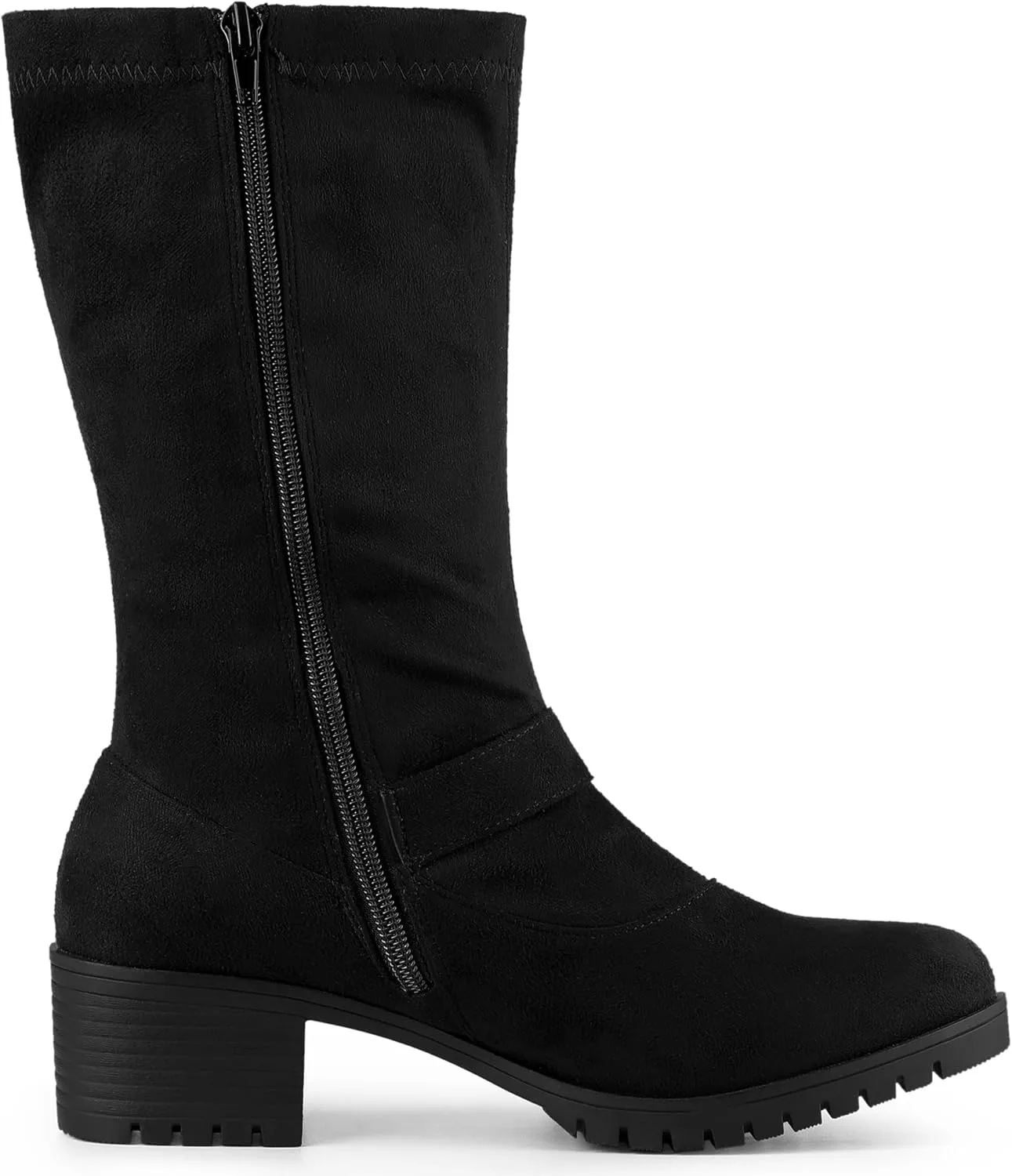 Allegra K Women's Mid Calf Boots Chunky Heels Patent Leather GO GO Boots