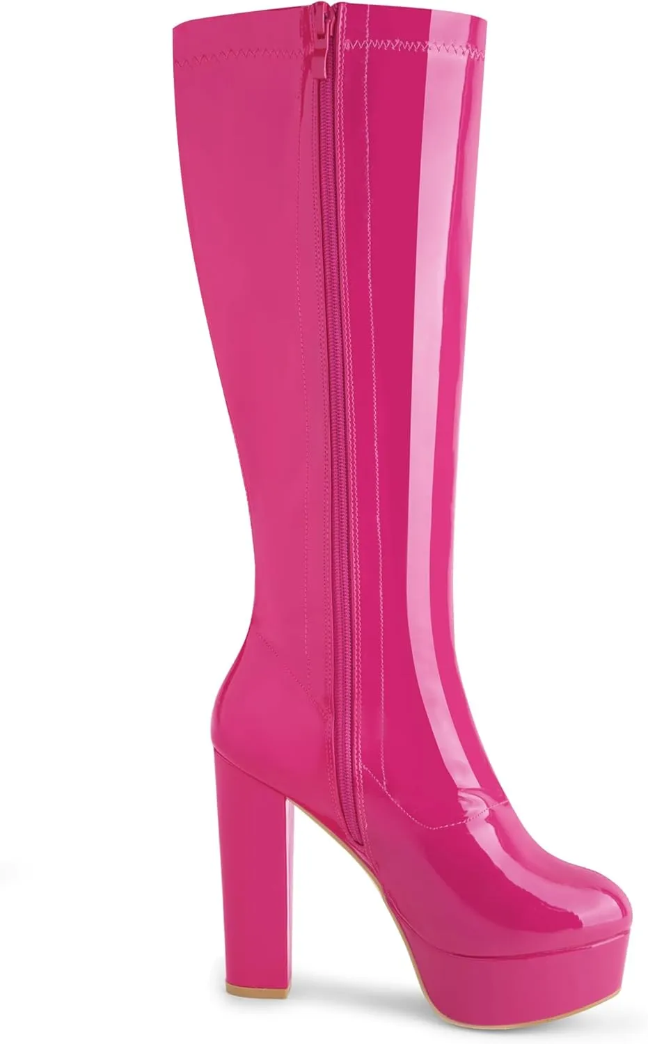 Allegra K Women's Patent Leather Platform Gogo Boots Chunky Heel Knee High Boots