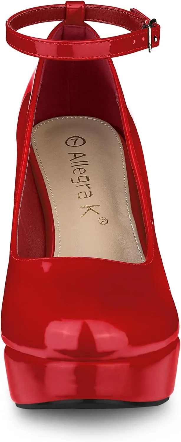 Allegra K Women's Platform Ankle Strap Chunky Heel Mary Janes Pumps